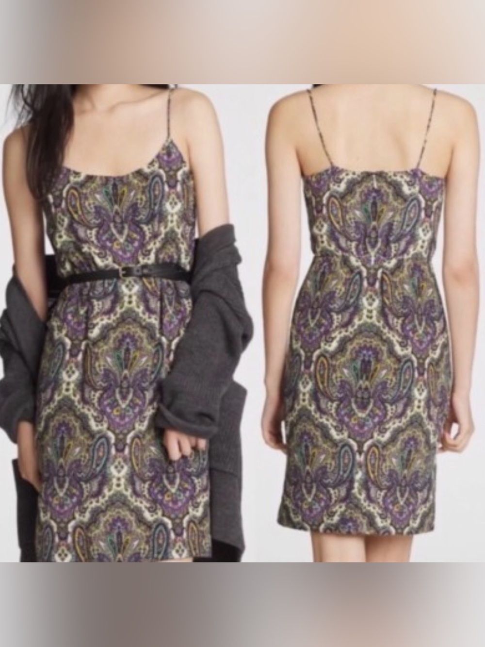 J.Crew Silk Purple & Cream Paisley Spaghetti Strap Blouson Dress – Size 10